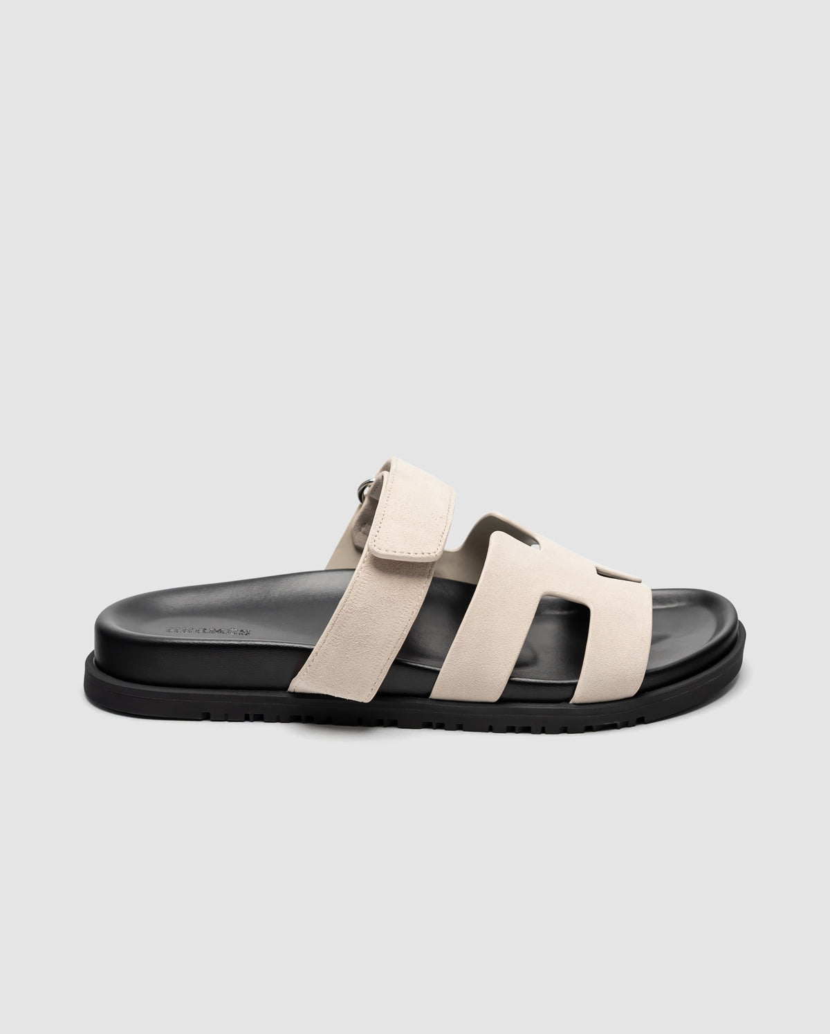Hermes Chypre Sandals Suede Light Beige Black