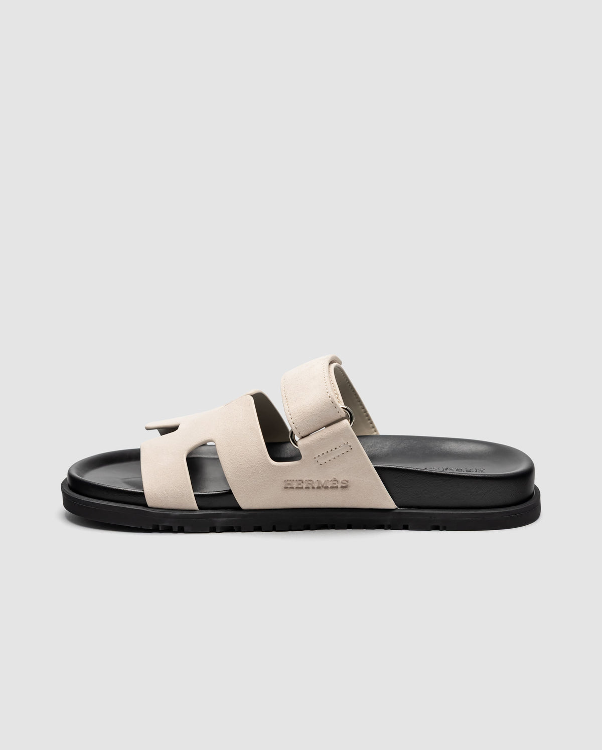 Hermes Chypre Sandals Suede Light Beige Black