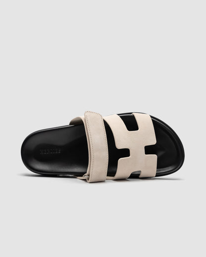 Hermes Chypre Sandals Suede Light Beige Black