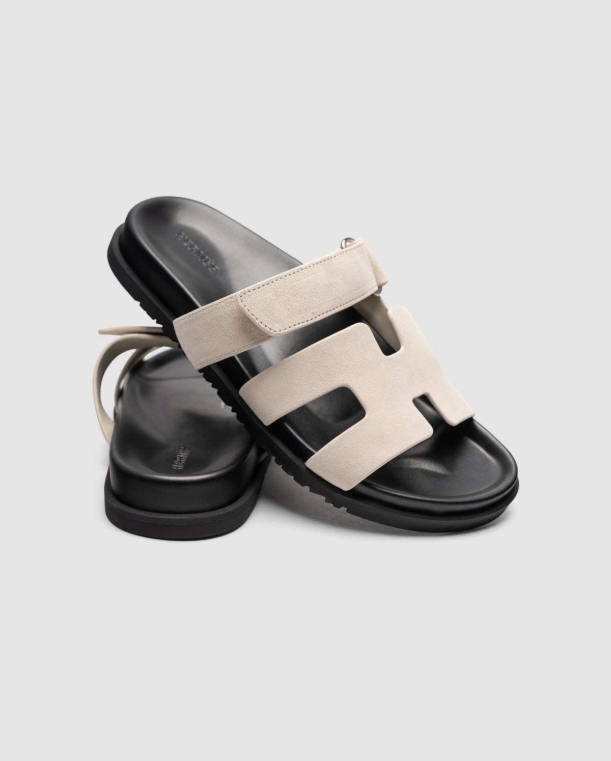 Hermes Chypre Sandals Suede Light Beige Black