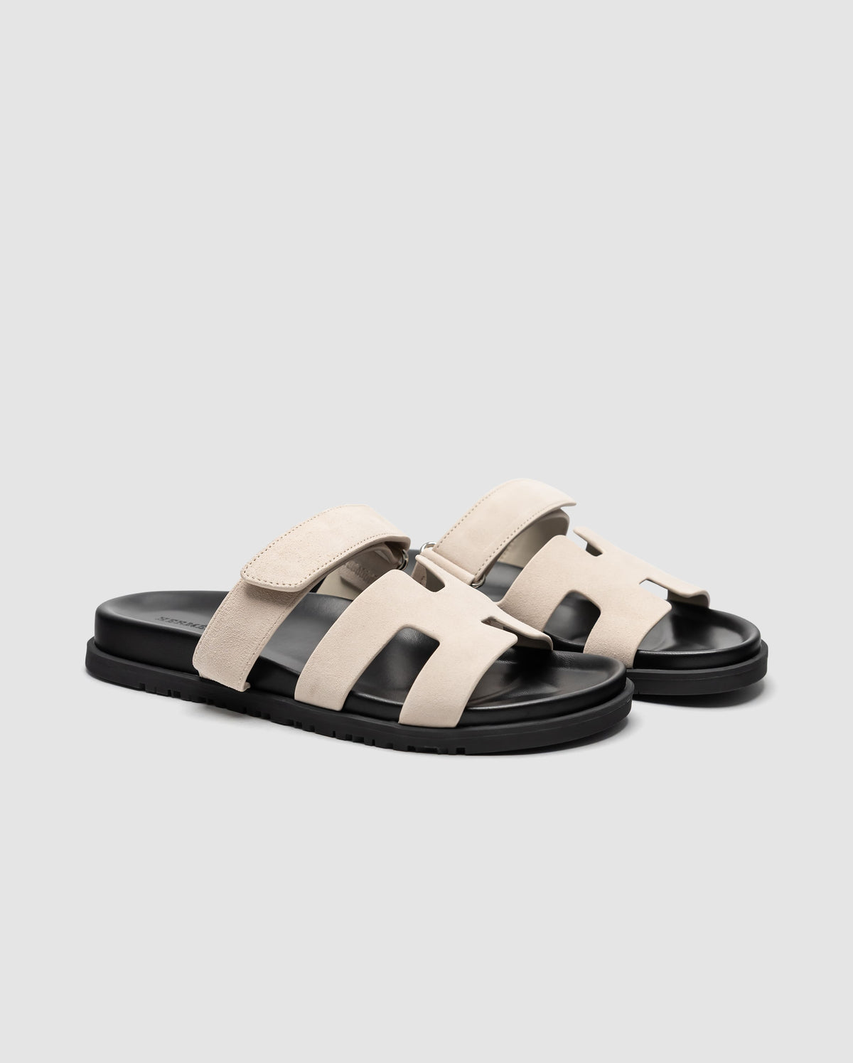 Hermes Chypre Sandals Suede Light Beige Black