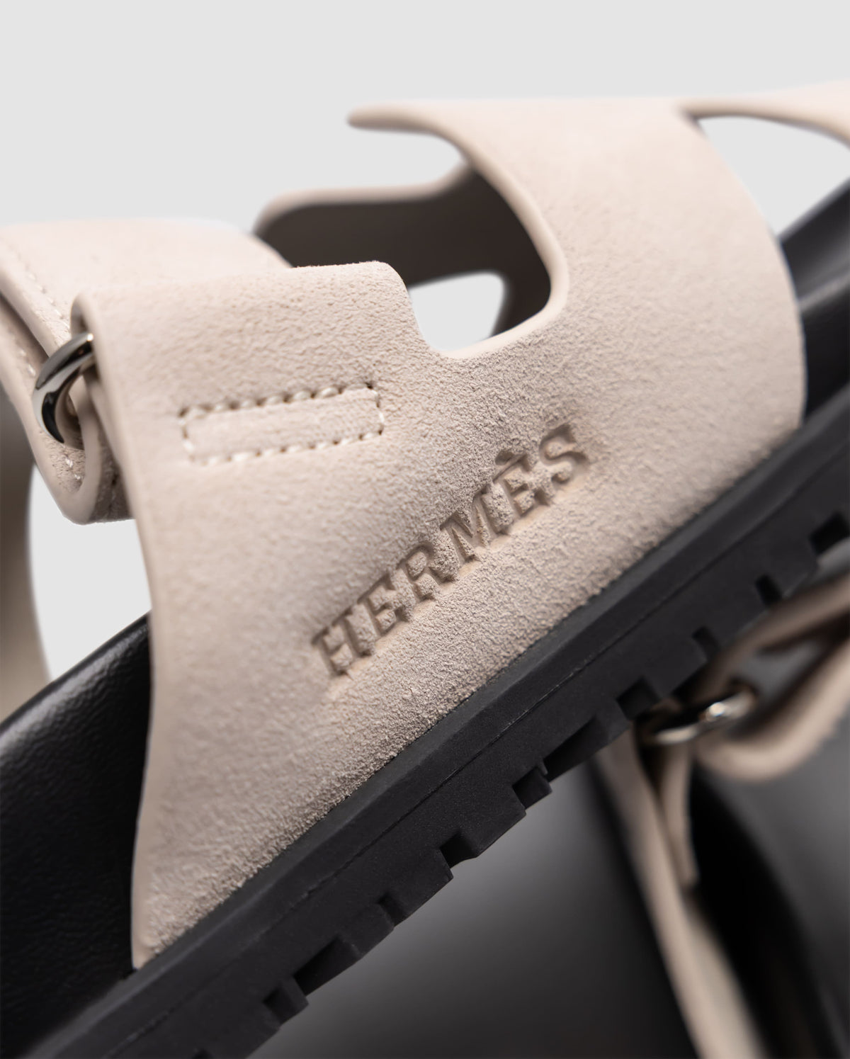 Hermes Chypre Sandals Suede Light Beige Black