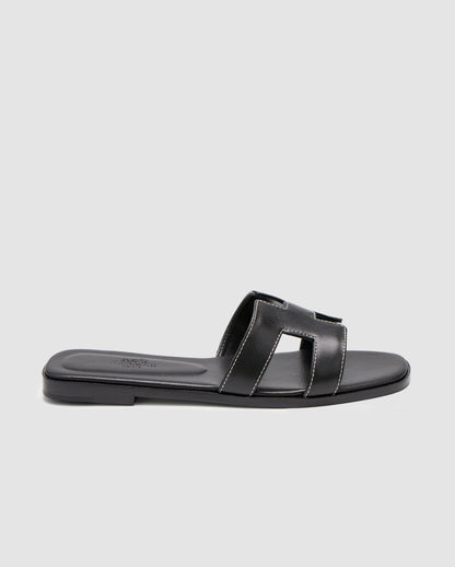 Hermes Oran Sandals Black Calfskin