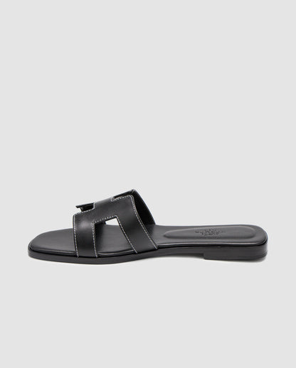Hermes Oran Sandals Black Calfskin