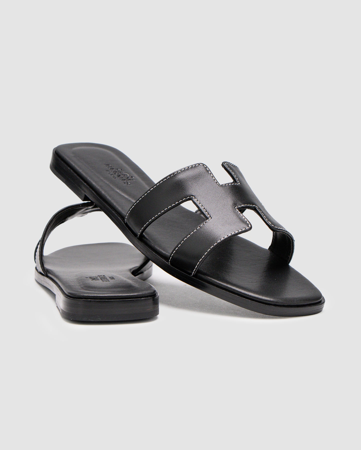 Hermes Oran Sandals Black Calfskin