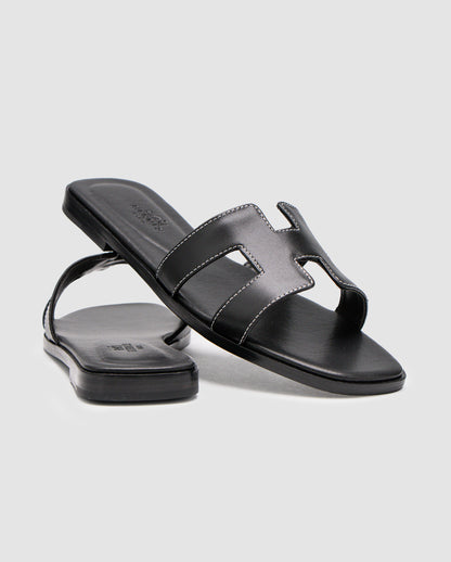 Hermes Oran Sandals Black Calfskin