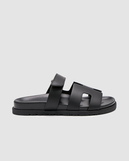 Hermes Chypre Sandals Black Calfskin