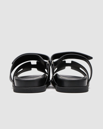 Hermes Chypre Sandals Black Calfskin