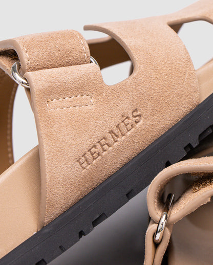 Hermes Chypre Sandals Beige Suede