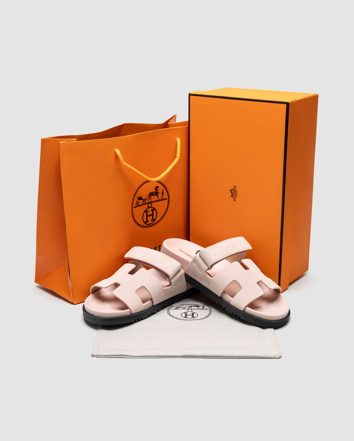 Hermes Chypre Sandals Pink Suede