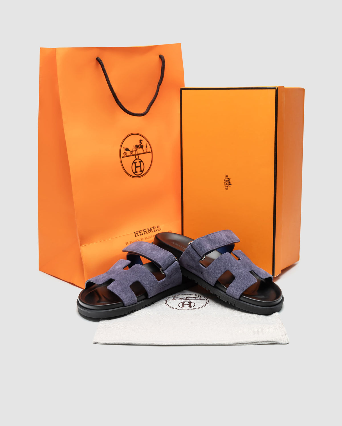 Hermes Chypre Sandals Violet Suede