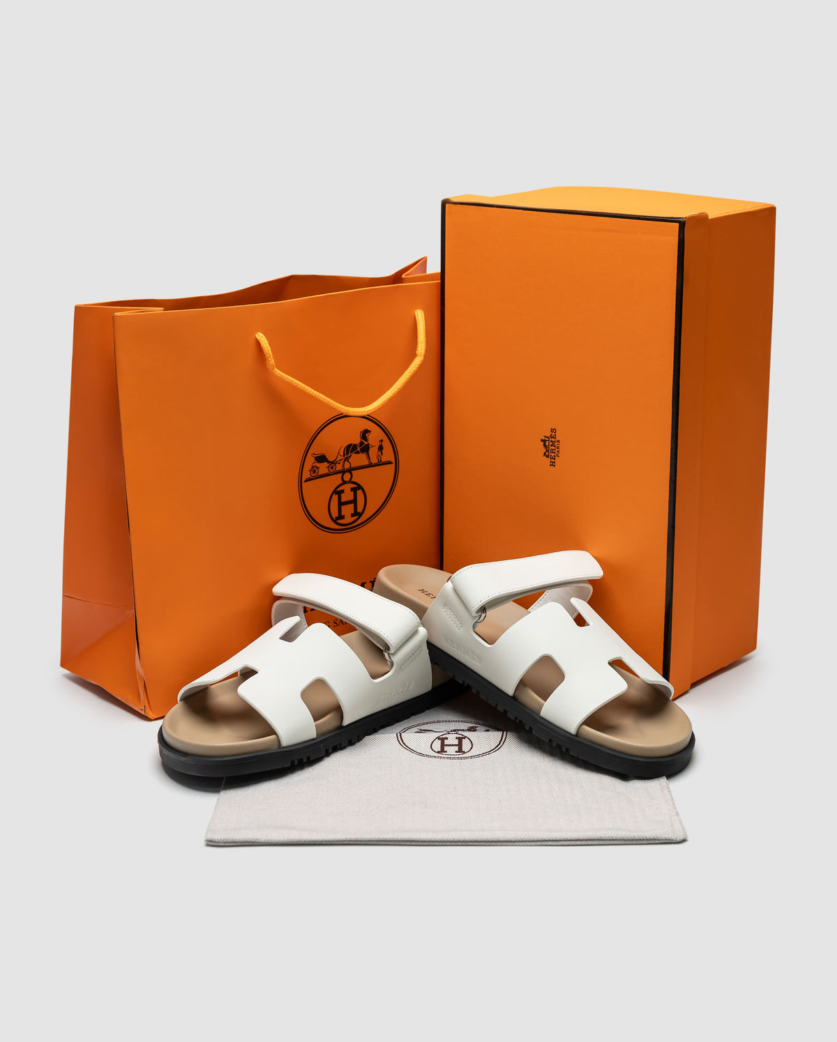 Hermes Chypre Sandals White Calfskin