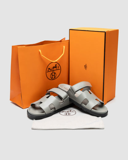 Hermes Chypre Sandals Grey Calfskin