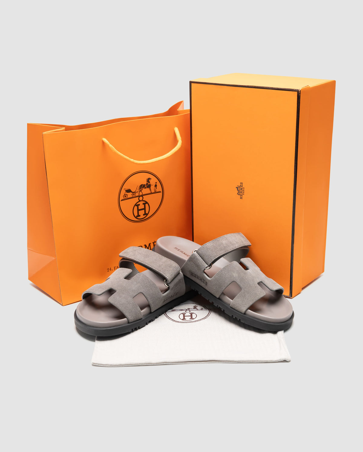 Hermes Chypre Sandals Grey Suede