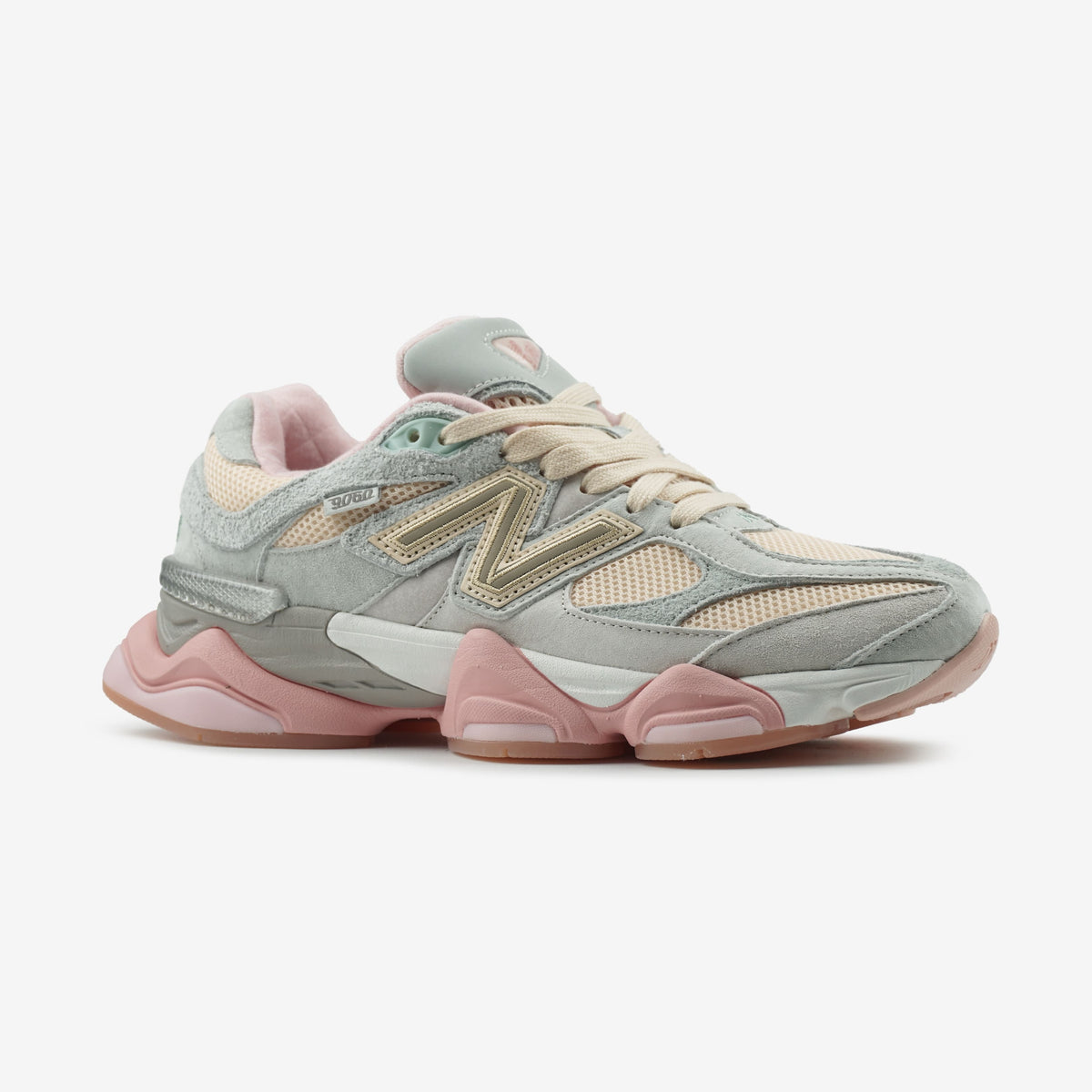 New Balance 9060 Light Gray Pink / Joe Freshgoods Inside Voices Baby Shower Blue