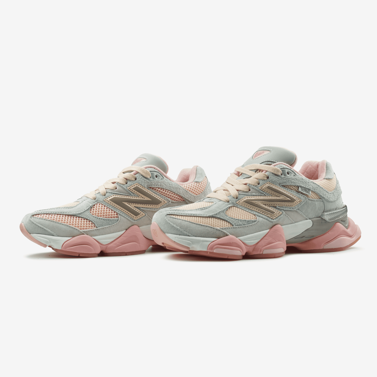 New Balance 9060 Light Gray Pink / Joe Freshgoods Inside Voices Baby Shower Blue
