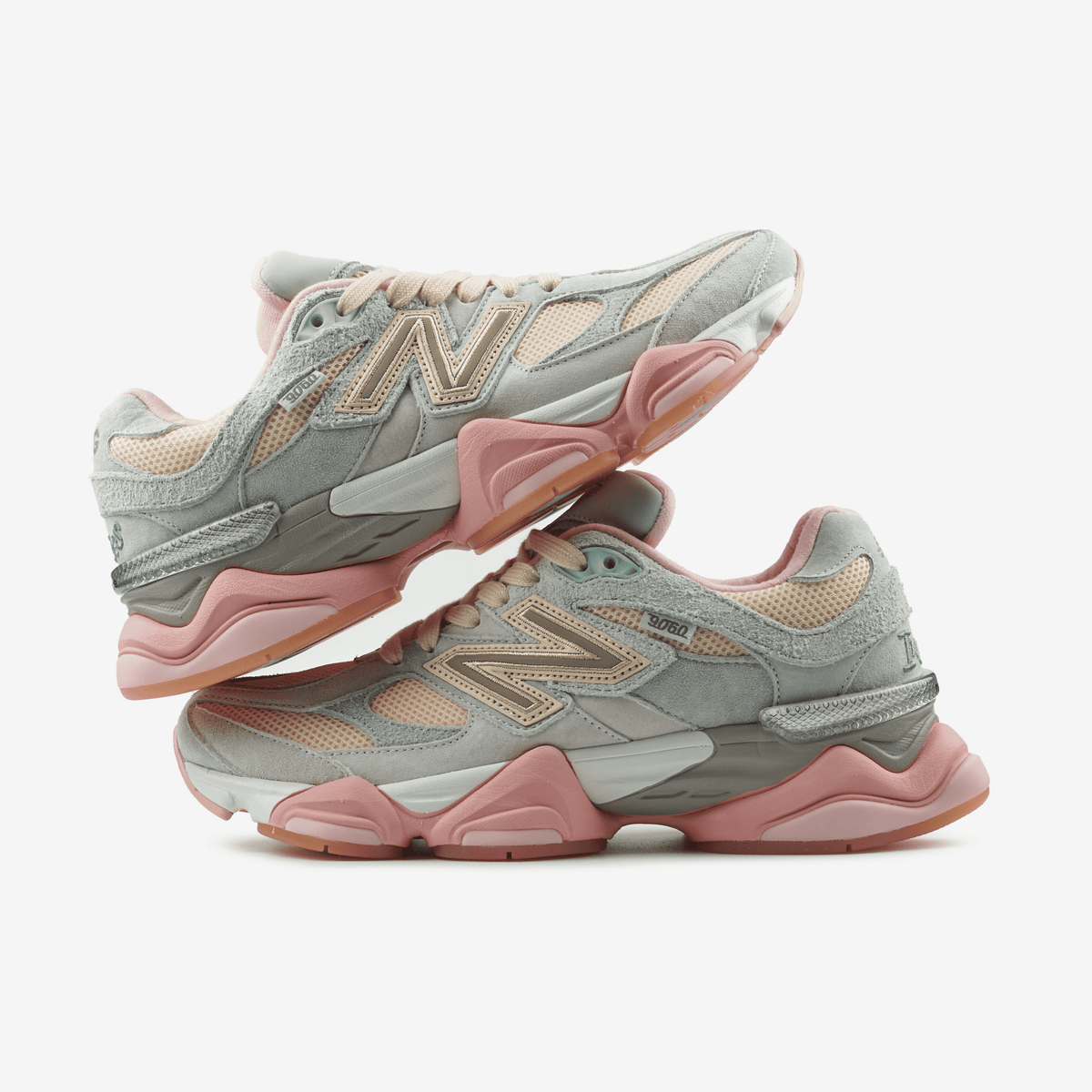 New Balance 9060 Light Gray Pink / Joe Freshgoods Inside Voices Baby Shower Blue