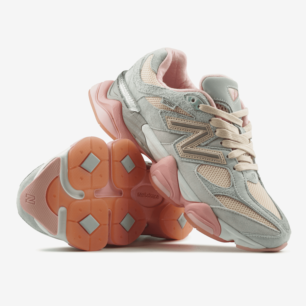New Balance 9060 Light Gray Pink / Joe Freshgoods Inside Voices Baby Shower Blue