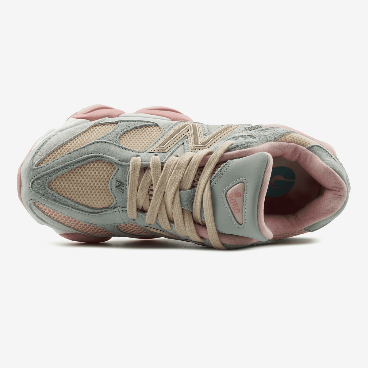 New Balance 9060 Light Gray Pink / Joe Freshgoods Inside Voices Baby Shower Blue