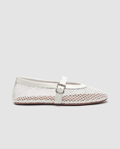 Alaia Ballet Flats in Fishnet Optical White