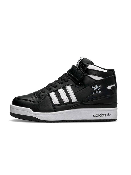 Adidas Forum High Black White Leather Fur