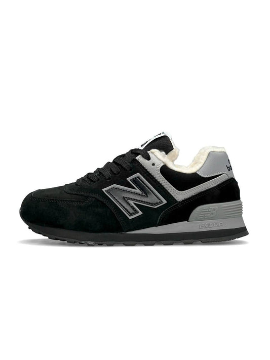 New Balance 574 All Black Gray Fur