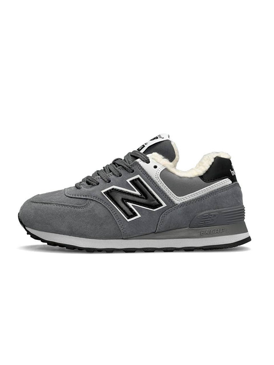 New Balance 574 Gray White Black Fur