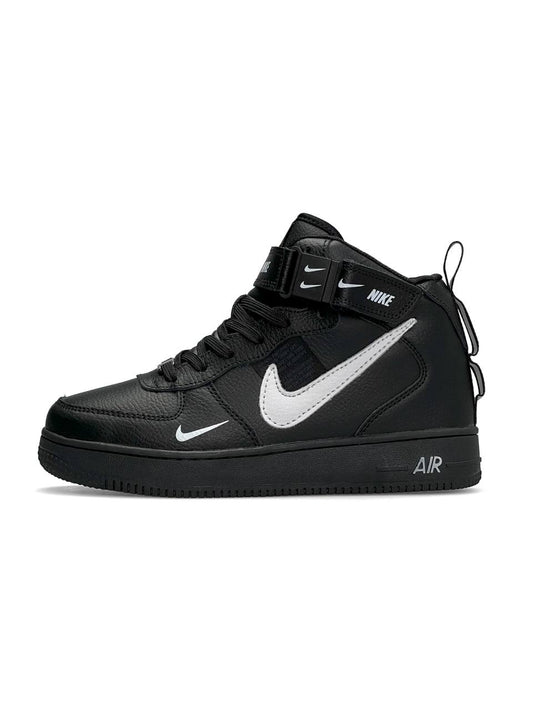 Nike Air Force 1 Utility High All Black White Fur