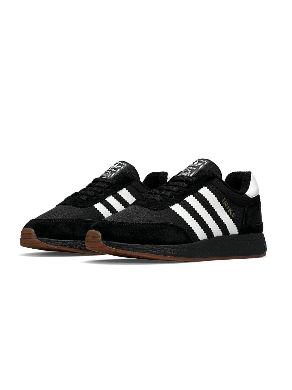 Adidas Iniki Fleece Termo All Black White Stripes Gum