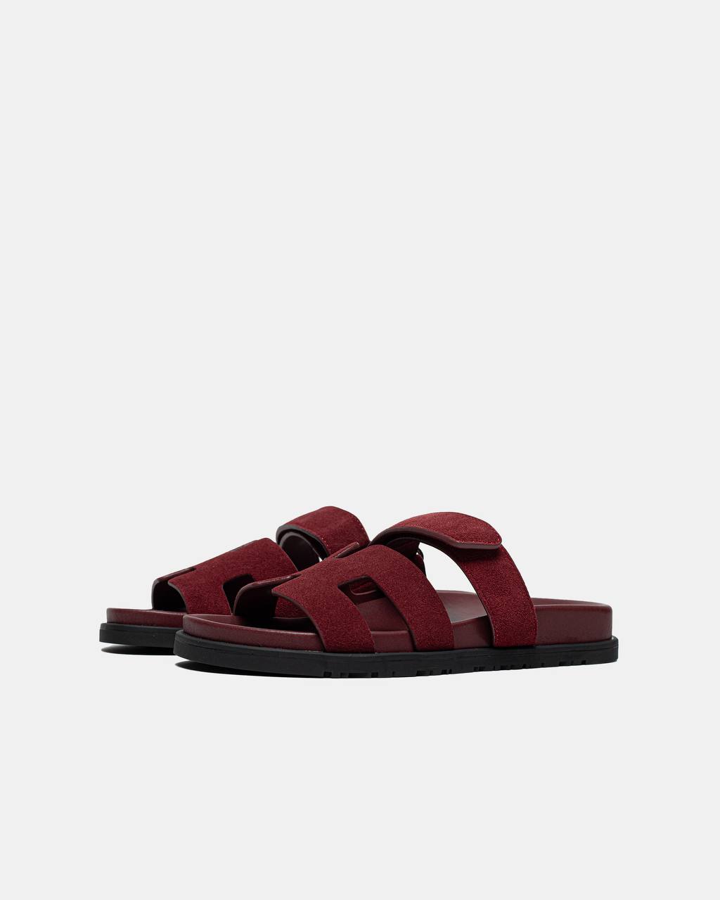 Hermes Chypre Sandals Velours Rouge Marsala
