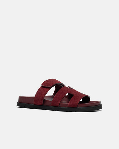 Hermes Chypre Sandals Velours Rouge Marsala