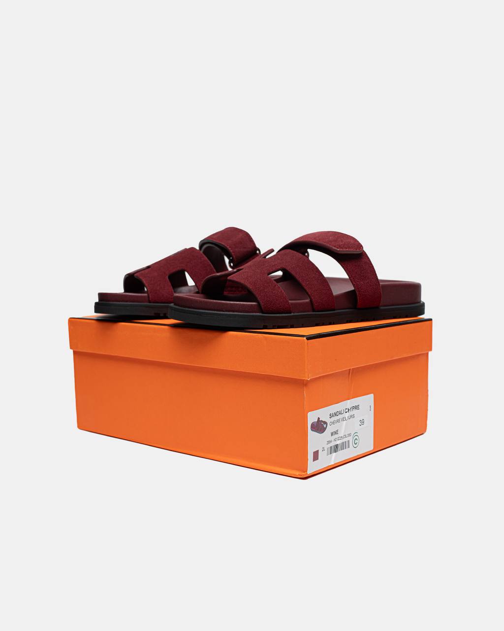Hermes Chypre Sandals Velours Rouge Marsala