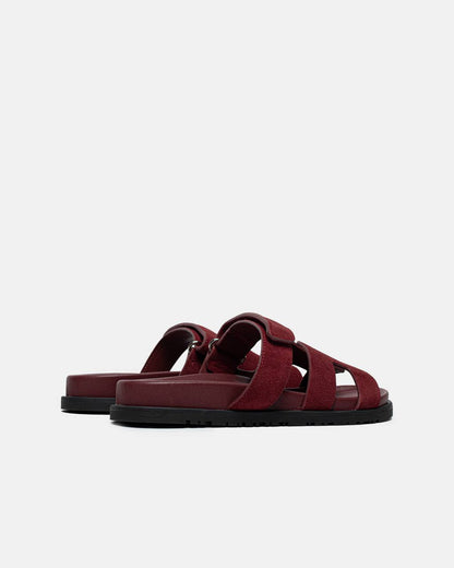 Hermes Chypre Sandals Velours Rouge Marsala